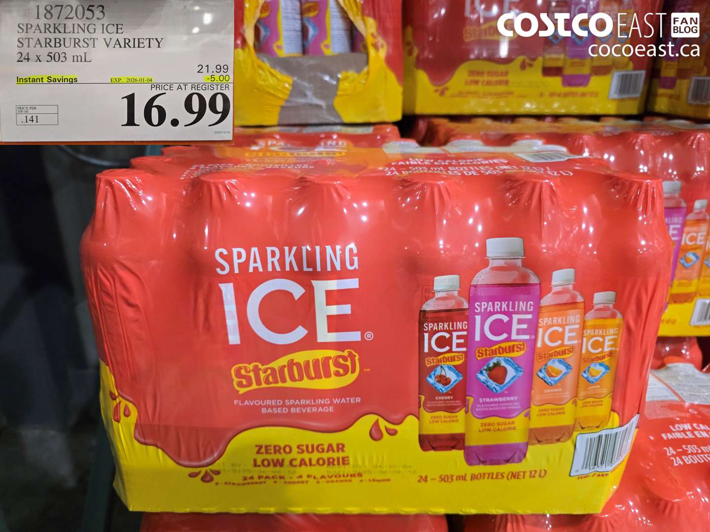 1872053 SPARKLING ICE STARBURST VARIETY 24 x 503 mL ($5.00 INSTANT SAVINGS EXPIRES ON 2026-01-04) $16.99