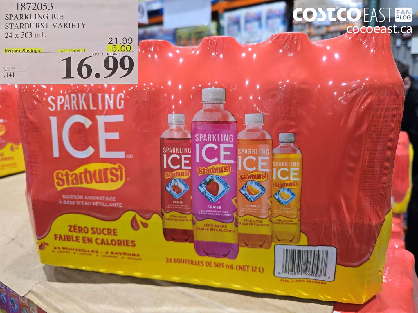 1872053 SPARKLING ICE STARBURST VARIETY 24 x 503 mL ($5.00 INSTANT SAVINGS EXPIRES ON 2026-01-04) $16.99
