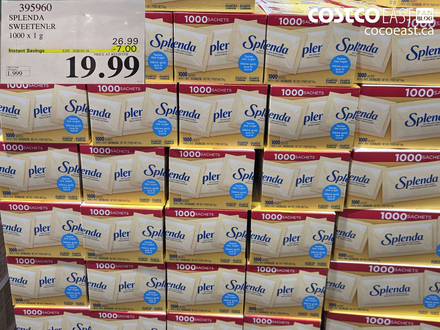 395960 SPLENDA SWEETENER 1000 X 1 G ($7.00 INSTANT SAVINGS EXPIRES ON 2026-01-18) $19.99