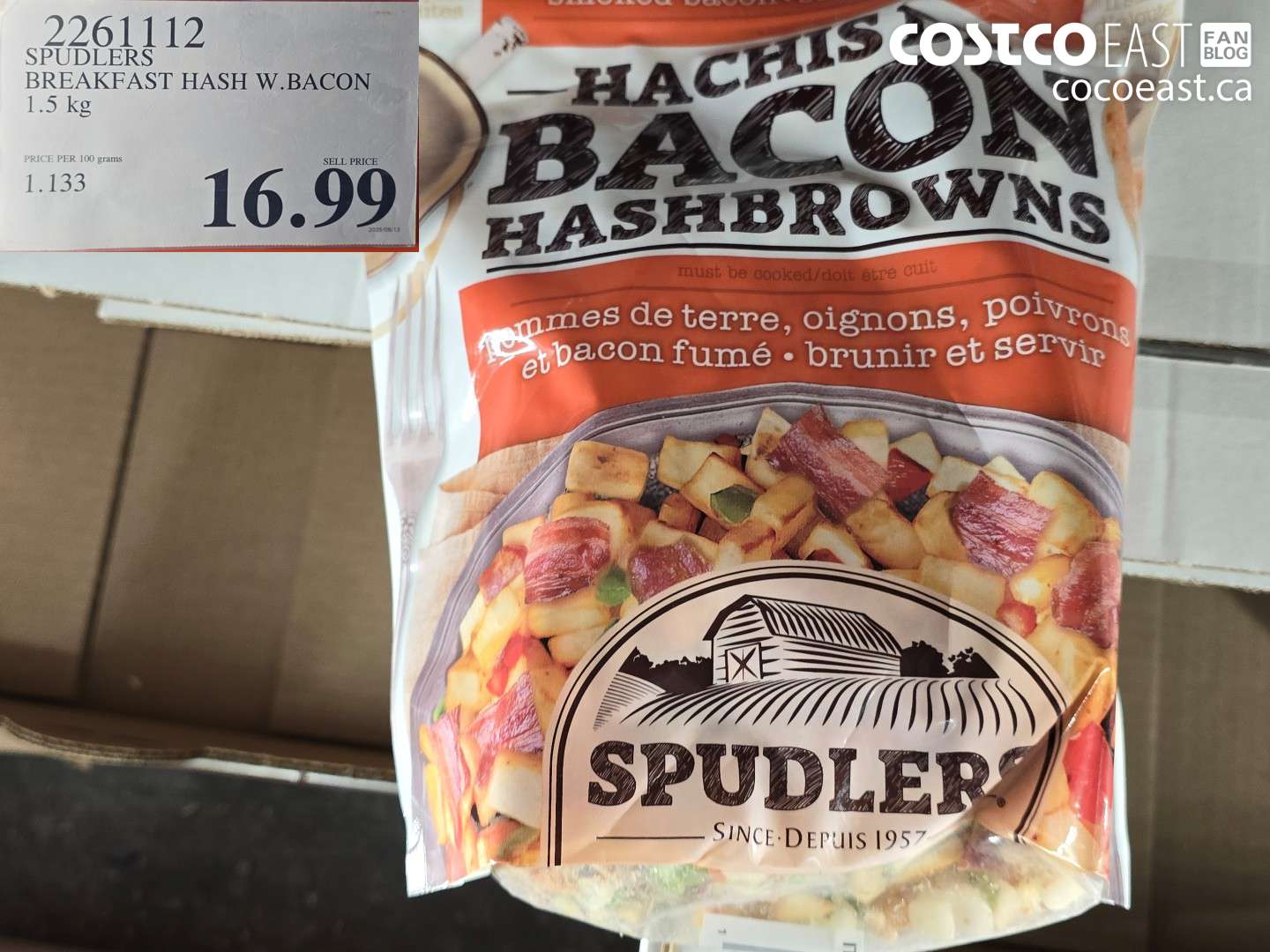 2261112 SPUDLERS BREAKFAST HASH W.BACON 1.5 KG $16.99