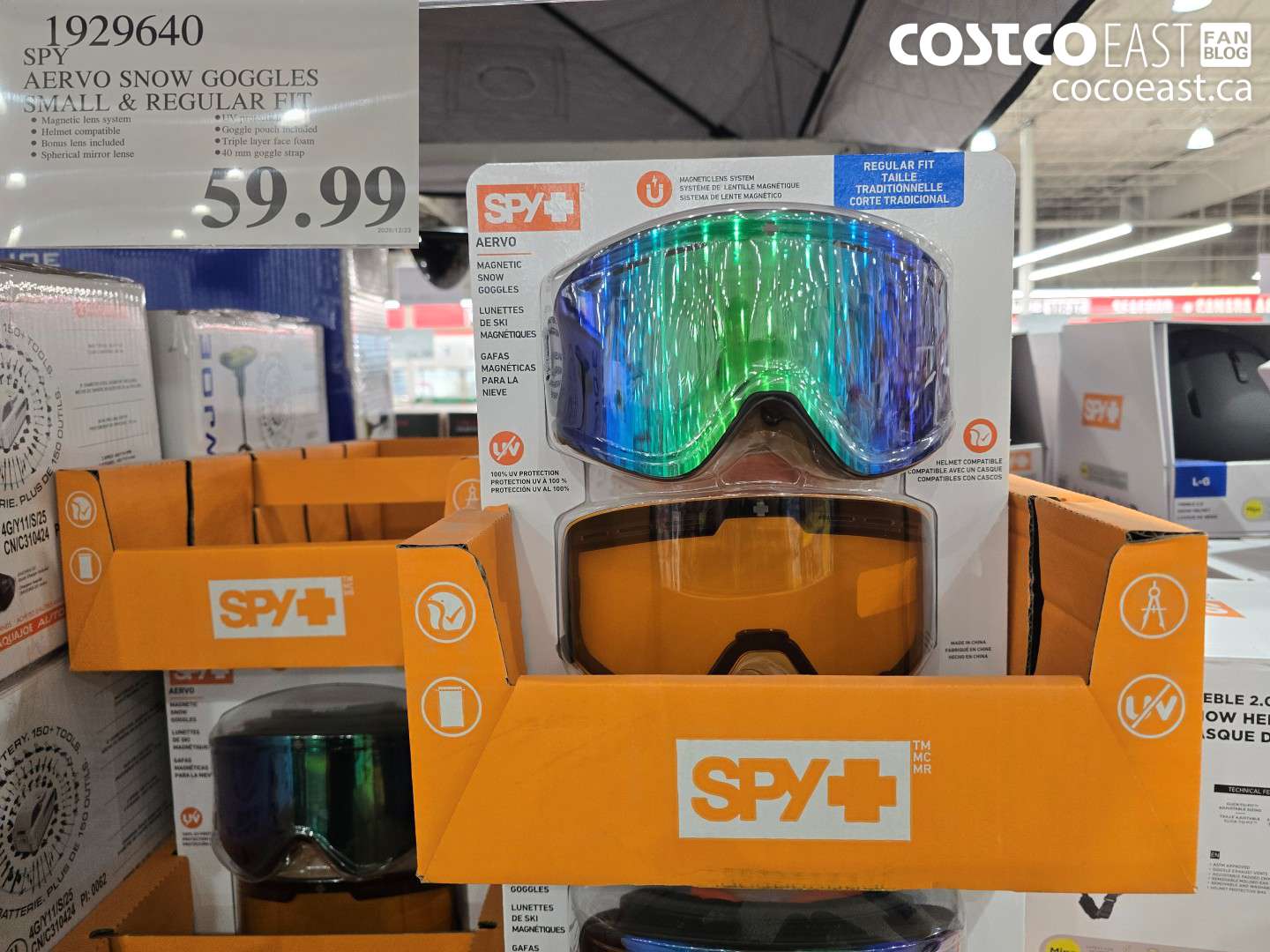 1929640 SPY AERVO SNOW GOGGLES SIVIALL & REGULAR FIT $59.99