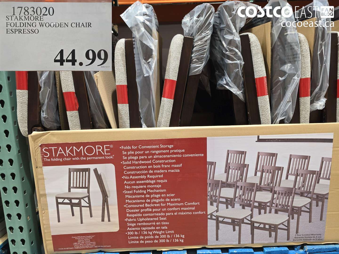 1783020 STAKMORE FOLDING WOODEN CHAIR ESPRESSO $44.99