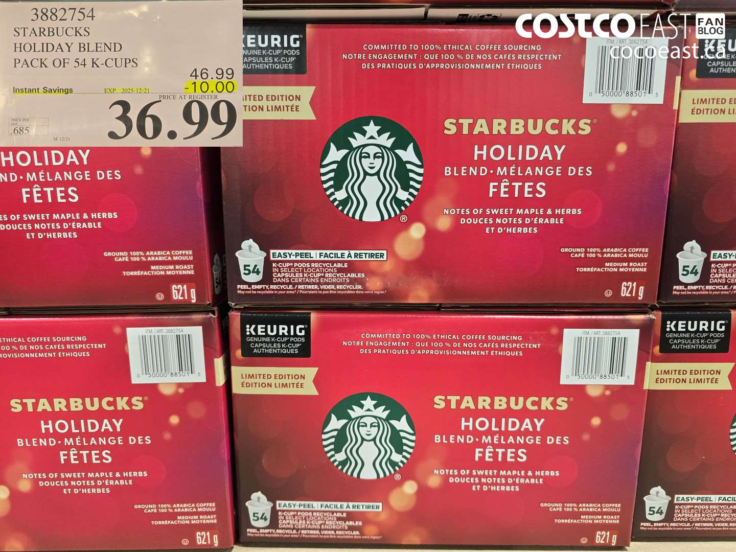3882754 STARBUCKS HOLIDAY BLEND PACK OF 54 K-CUPS ($10.00 INSTANT SAVINGS EXPIRES ON 2025-12-21) $36.99