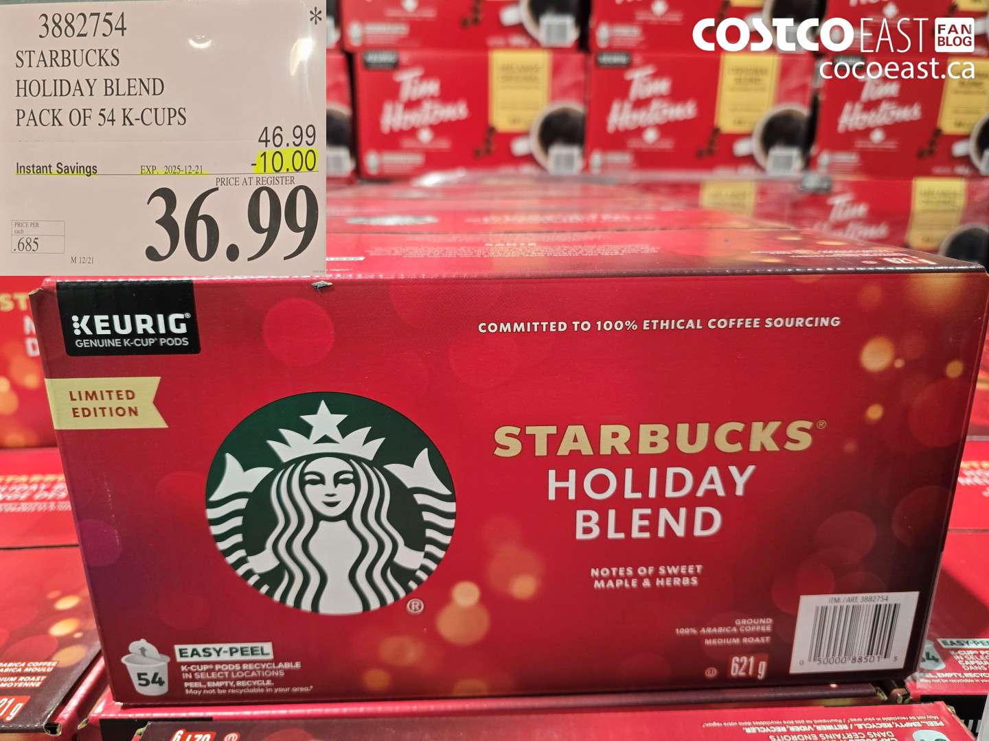 3882754 STARBUCKS HOLIDAY BLEND PACK OF 54 K-CUPS ($10.00 INSTANT SAVINGS EXPIRES ON 2025-12-21) $36.99