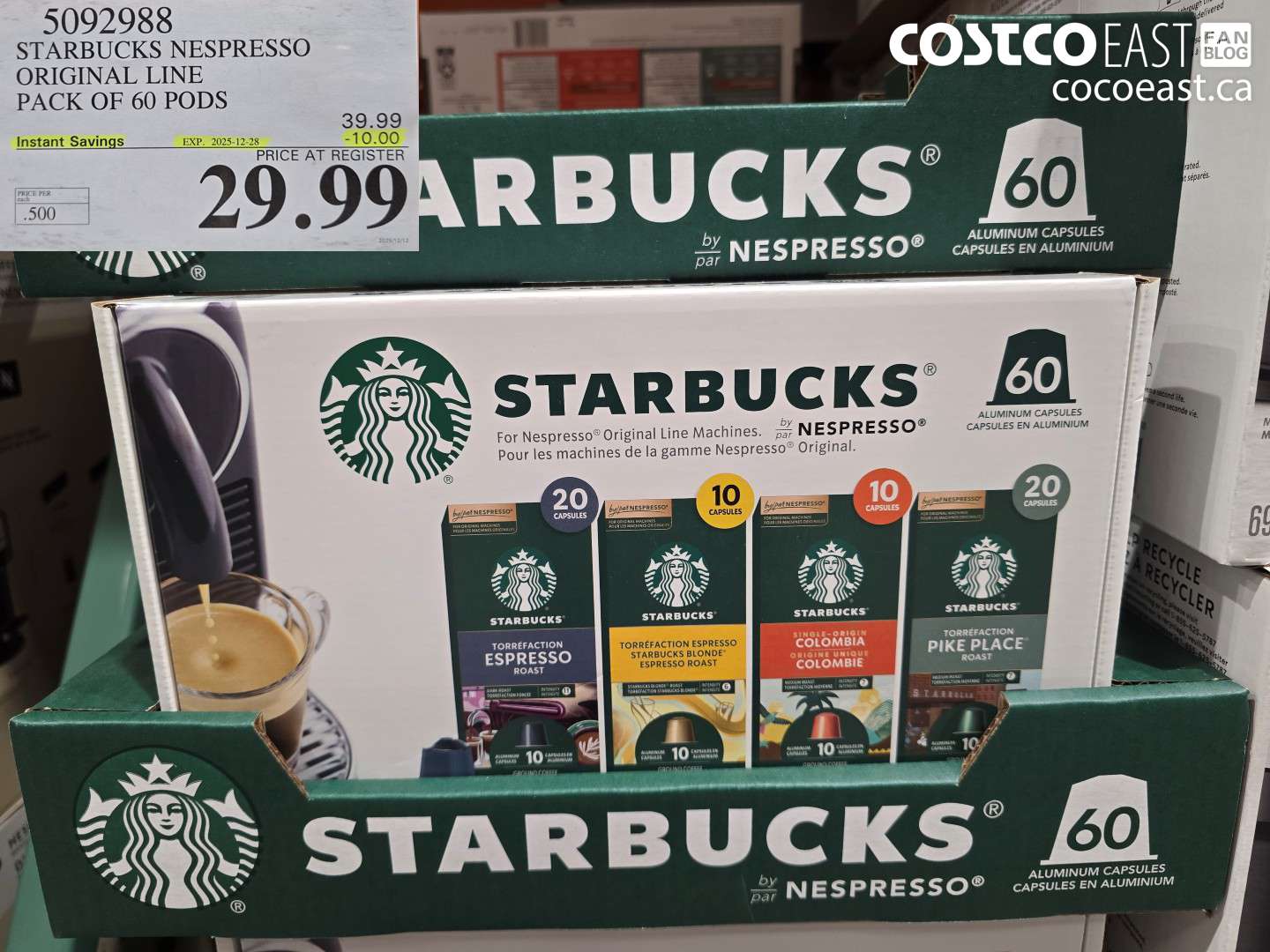 5092988 STARBUCKS NESPRESSO ORIGINAL LINE PACK OF 60 PODS ($10.00 INSTANT SAVINGS EXPIRES ON 2025-12-28) $29.99