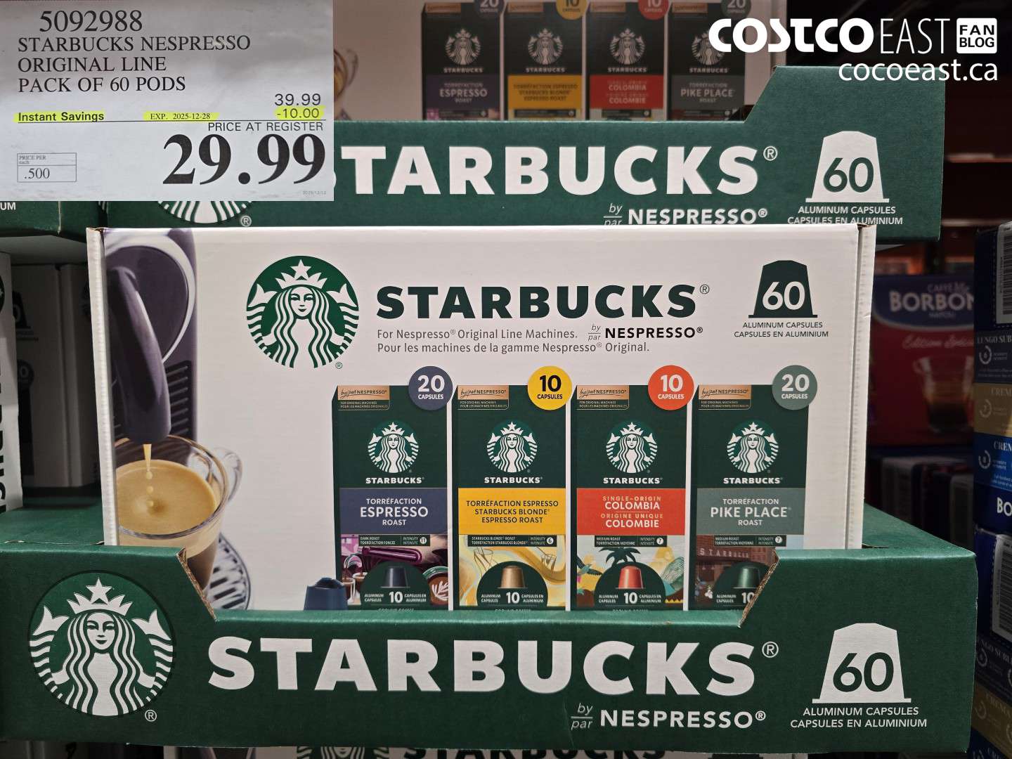 5092988 STARBUCKS NESPRESSO ORIGINAL LINE PACK OF 60 PODS ($10.00 INSTANT SAVINGS EXPIRES ON 2025-12-28) $29.99