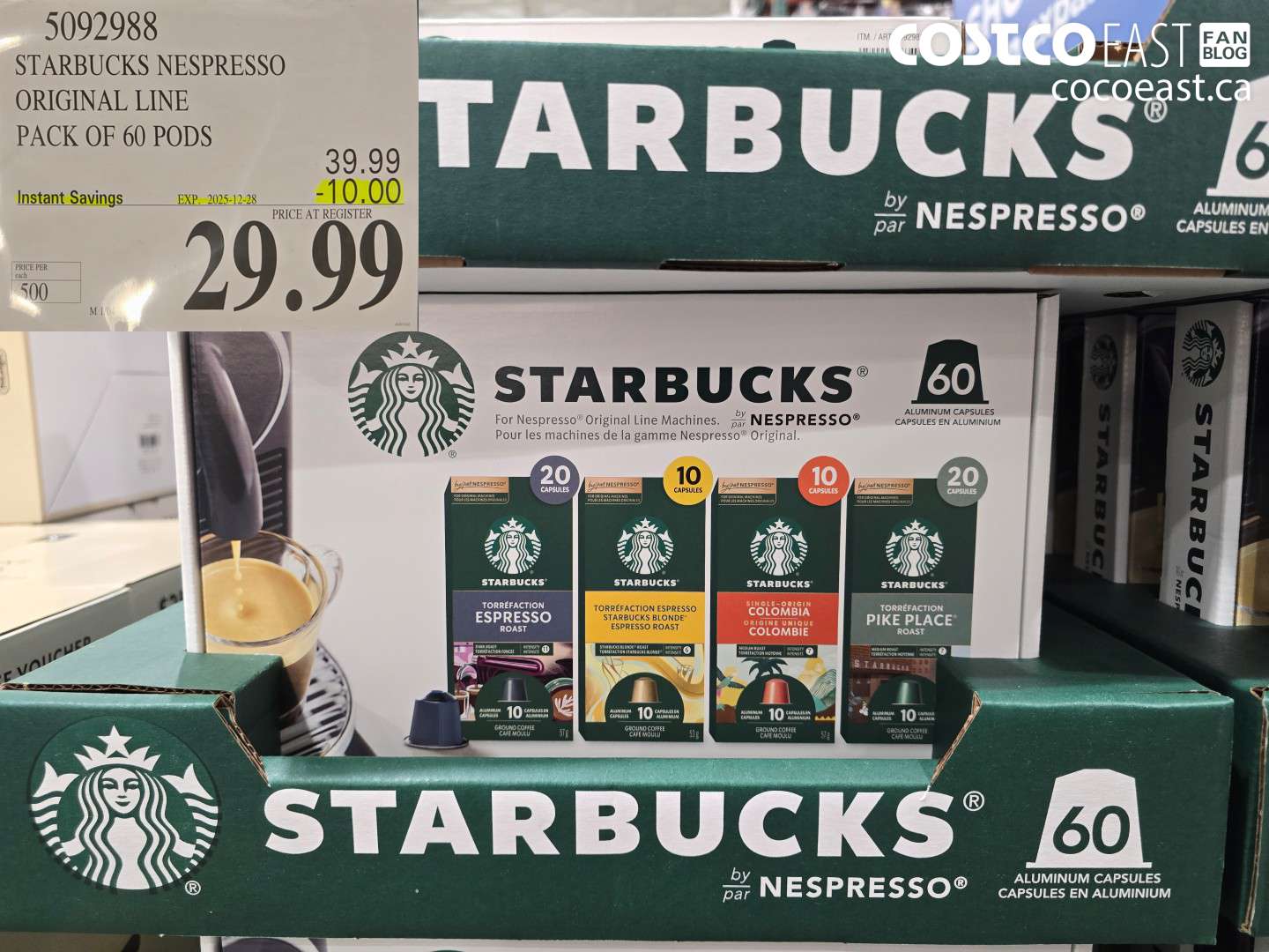 5092988 STARBUCKS NESPRESSO ORIGINAL LINE PACK OF 60 PODS ($10.00 INSTANT SAVINGS EXPIRES ON 2025-12-28) $29.99