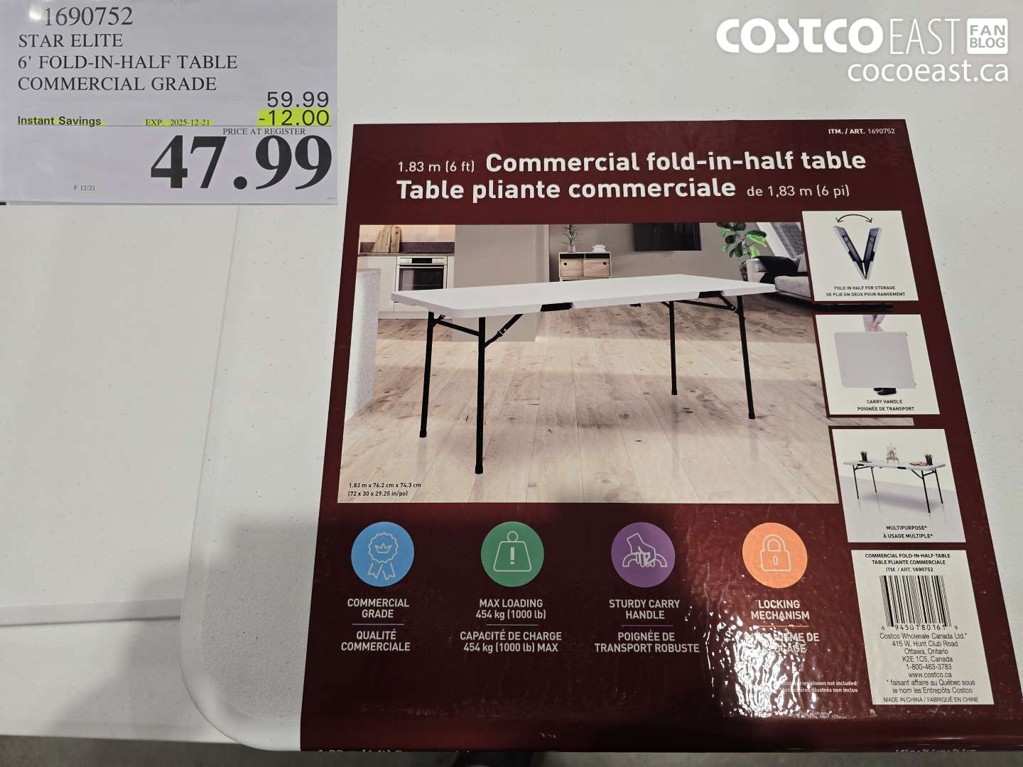 1690752 STAR ELITE 6' FOLD-IN-HALF TABLE COMMERCIAL GRADE ($12.00 INSTANT SAVINGS EXPIRES ON 2025-12-21) $47.99