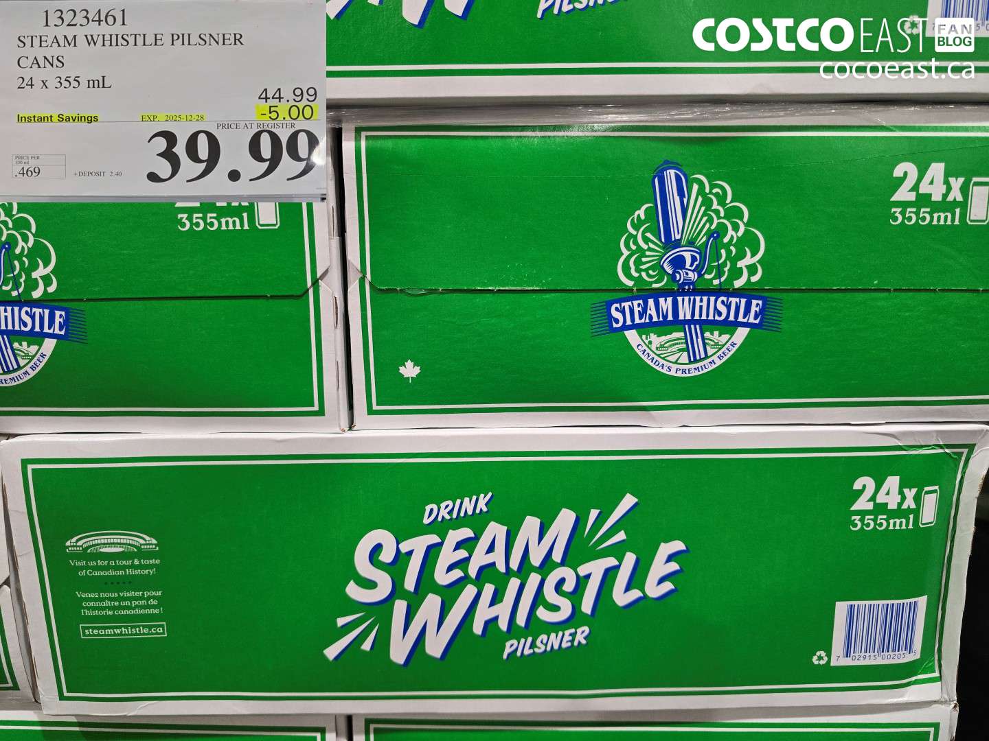 1323461 STEAM WHISTLE PILSNER CANS 24 x 355 mL ($5.00 INSTANT SAVINGS EXPIRES ON 2025-12-28) $39.99