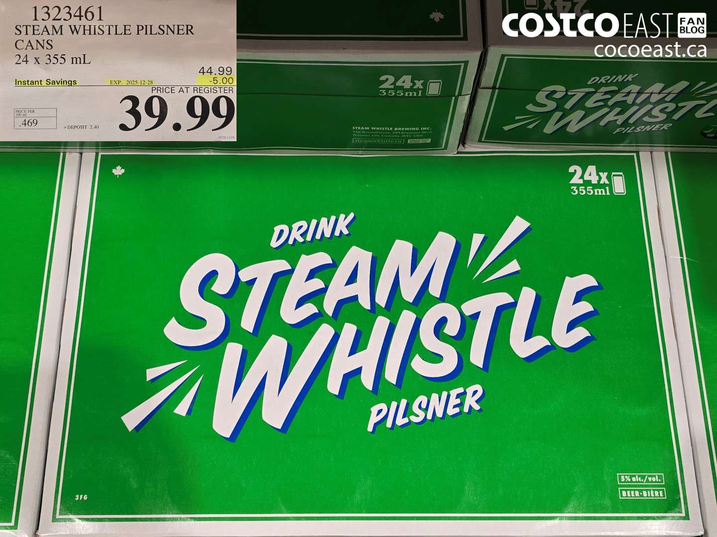 1323461 STEAM WHISTLE PILSNER CANS 24 x 355 mL ($5.00 INSTANT SAVINGS EXPIRES ON 2025-12-28) $39.99