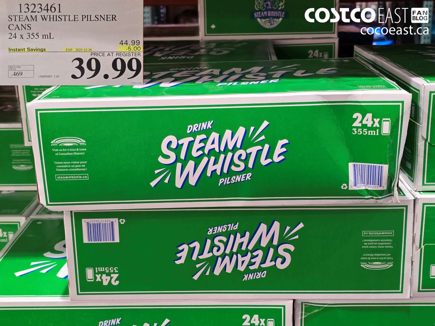 1323461 STEAM WHISTLE PILSNER CANS 24 x 355 mL ($5.00 INSTANT SAVINGS EXPIRES ON 2025-12-28) $39.99