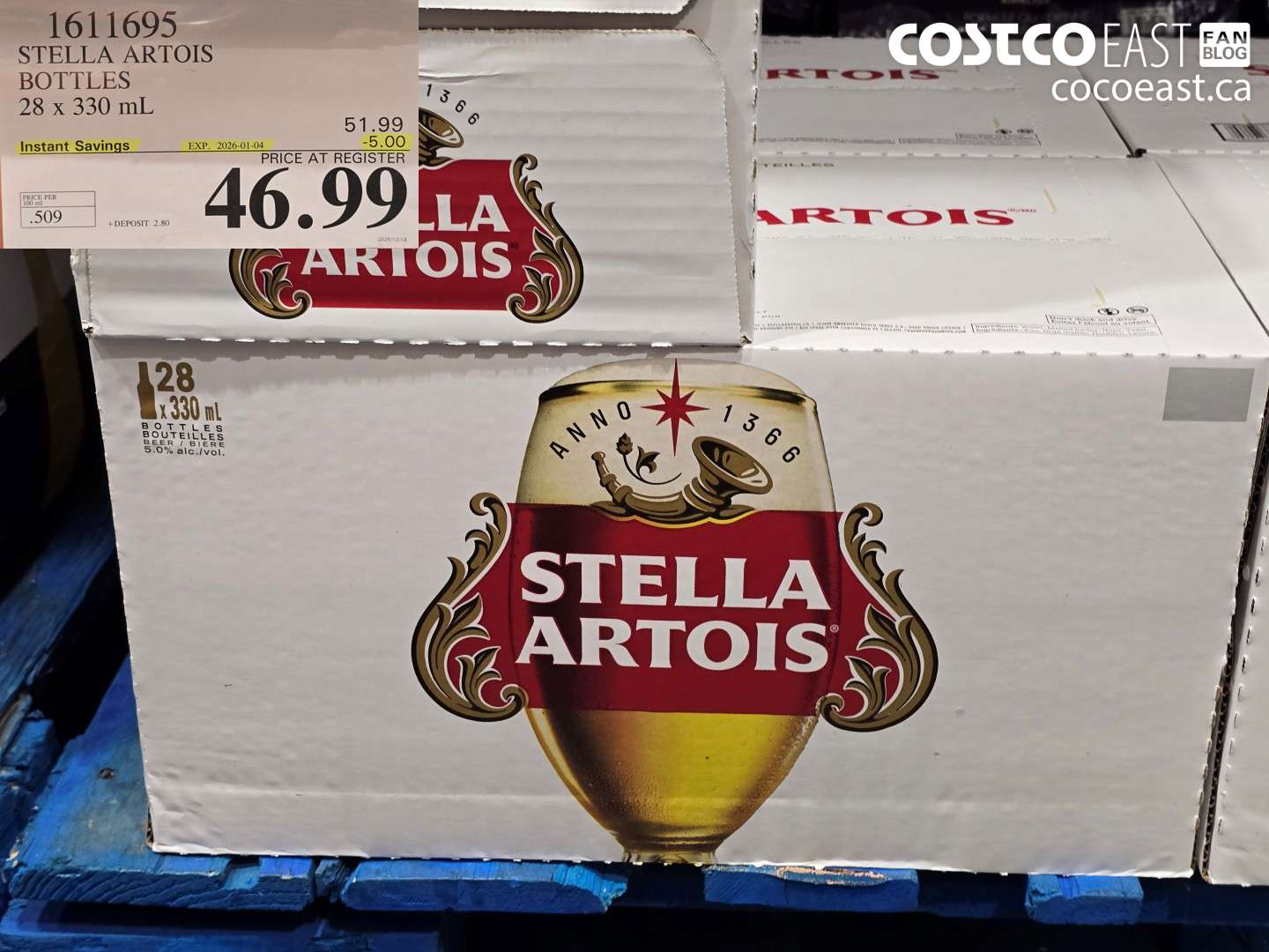 1611695 STELLA ARTOIS BOTTLES 28 x 330 mL ($5.00 INSTANT SAVINGS EXPIRES ON 2026-01-04) $46.99
