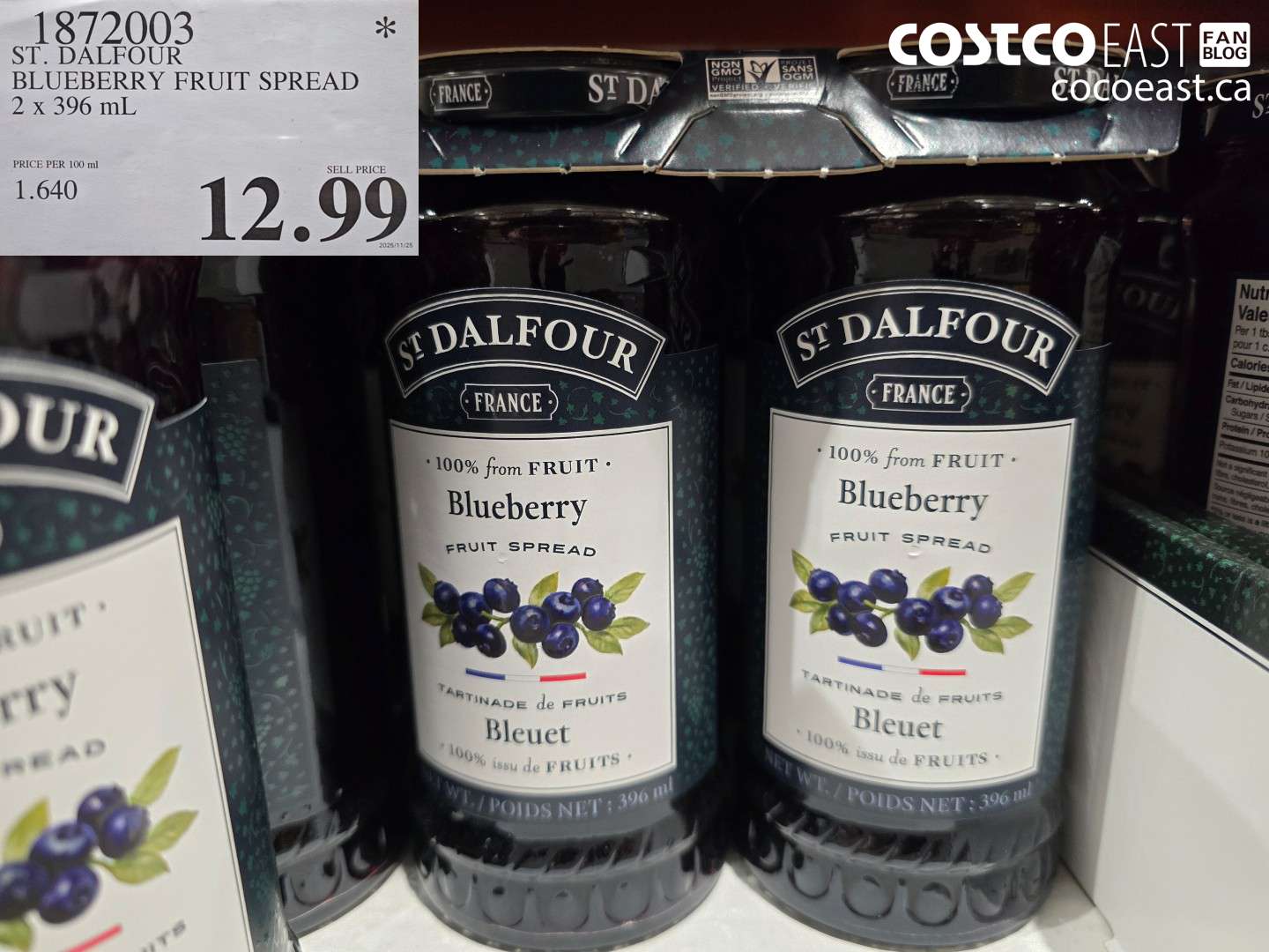 1872003 ST. DALFOUR BLUEBERRY FRUIT SPREAD 2 x 396 mL $12.99