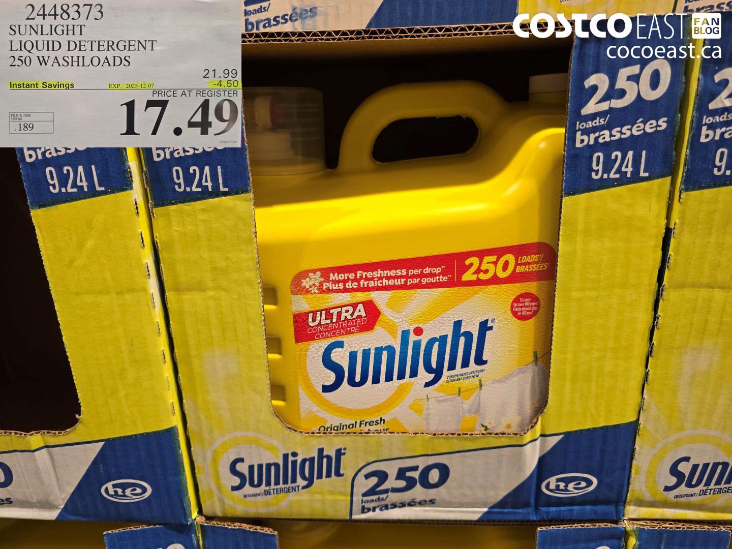 2448373 SUNLIGHT LIQUID DETERGENT 250 wash loads ($4.50 INSTANT SAVINGS EXPIRES ON 2025-12-07) $17.49