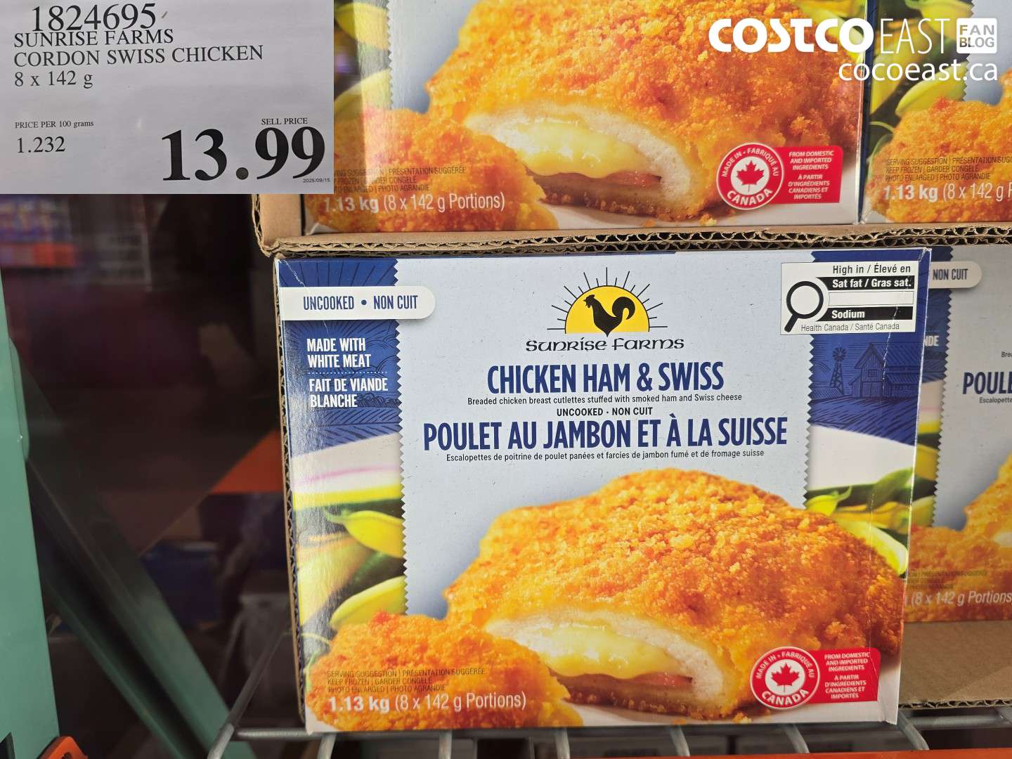 1824095 SUNRISE FARMS CORDON SWISS CHICKEN 8 x 142 G $13.99