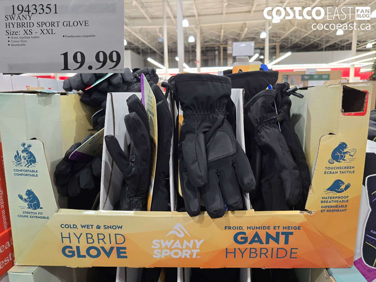 1943351 SWANY HYBRID SPORT GLOVE Size : XS - XXL $19.99
