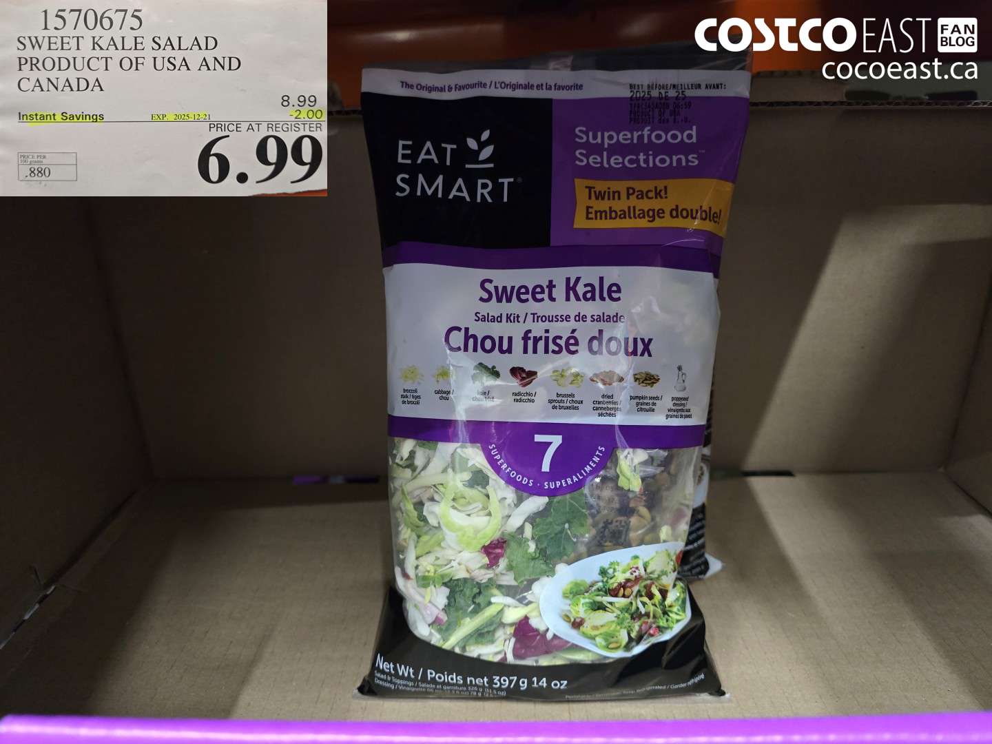 1570675 SWEET KALE SALAD PACK PRODUCT OF USA AND CANADA ($2.00 INSTANT SAVINGS EXPIRES ON 2025-12-21) $6.99