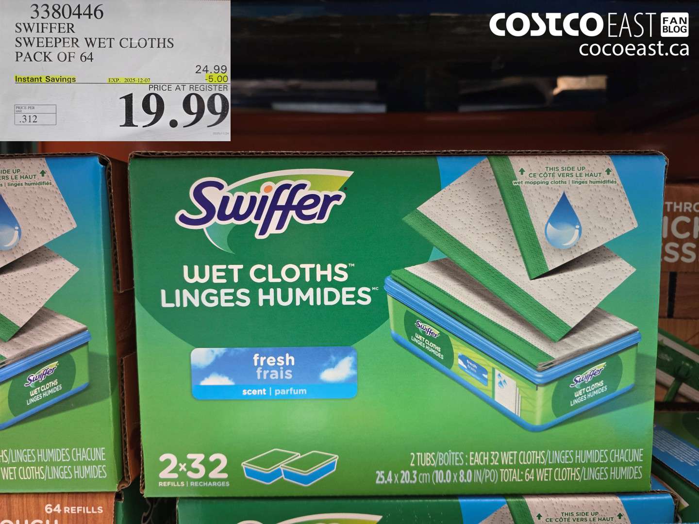 3380446 SWIFFER SWEEPER WET CLOTHS PACK OF 64 ($5.00 INSTANT SAVINGS EXPIRES ON 2025-12-07) $19.99