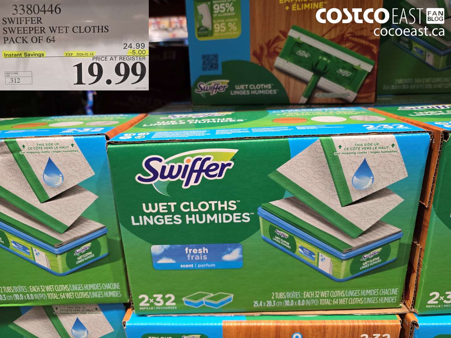 3380446 SWIFFER SWEEPER WET CLOTHS PACK OF 64 ($5.00 INSTANT SAVINGS EXPIRES ON 2026-01-18) $19.99