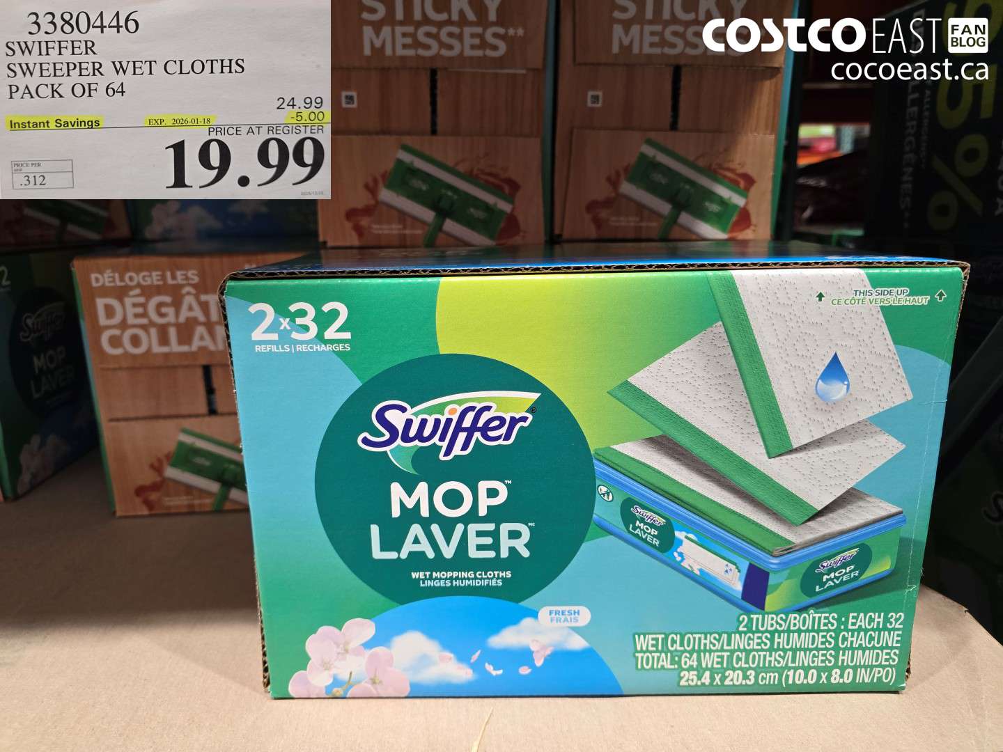 3380446 SWIFFER SWEEPER WET CLOTHS PACK OF 64 ($5.00 INSTANT SAVINGS EXPIRES ON 2026-01-18) $19.99