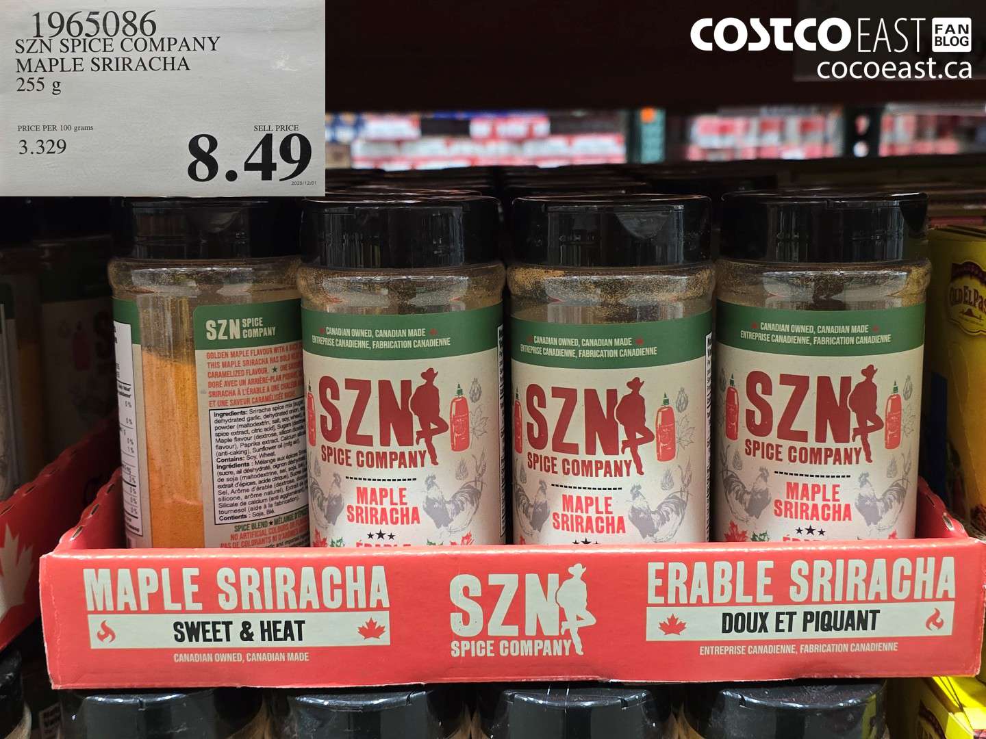 1965086 SZN SPICE COMPANY MAPLE SRIRACHA 255 G $8.49