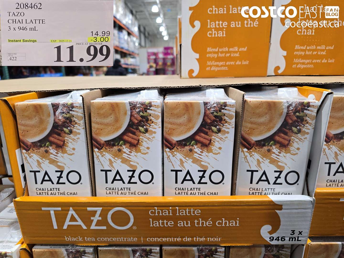 208462 TAZO CHAI LATTE 3 X 946 ML ($3.00 INSTANT SAVINGS EXPIRES ON 2025-12-21) $11.99