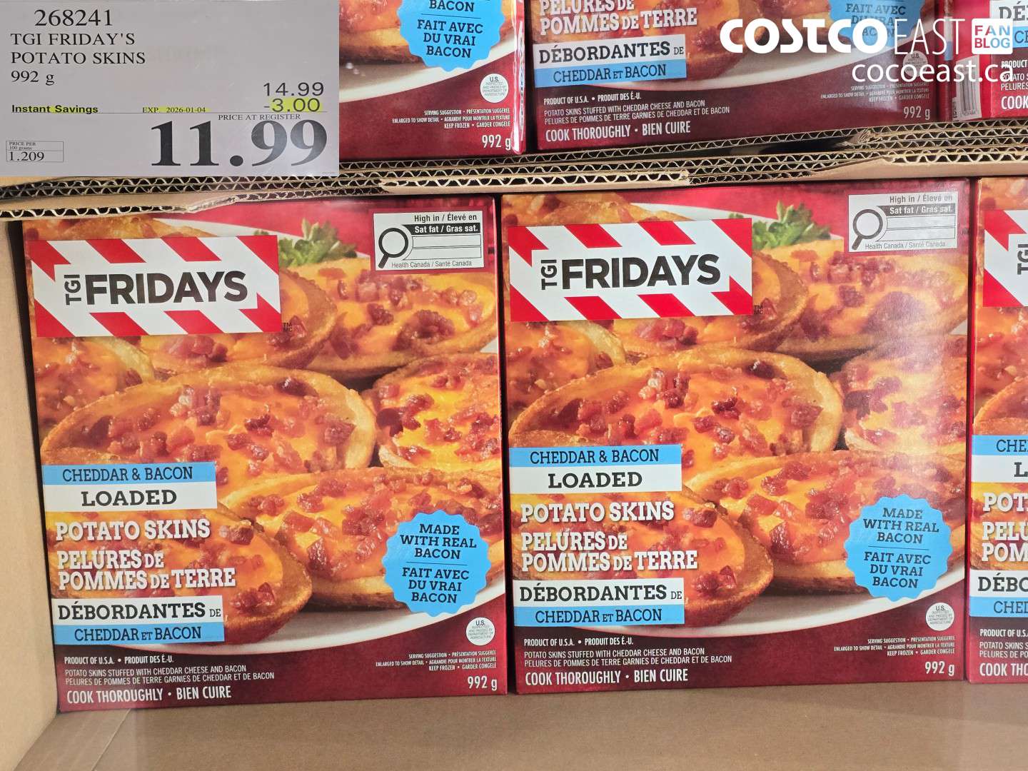 268241 TGI FRIDAY'S POTATO SKINS 992 G ($3.00 INSTANT SAVINGS EXPIRES ON 2026-01-04) $11.99