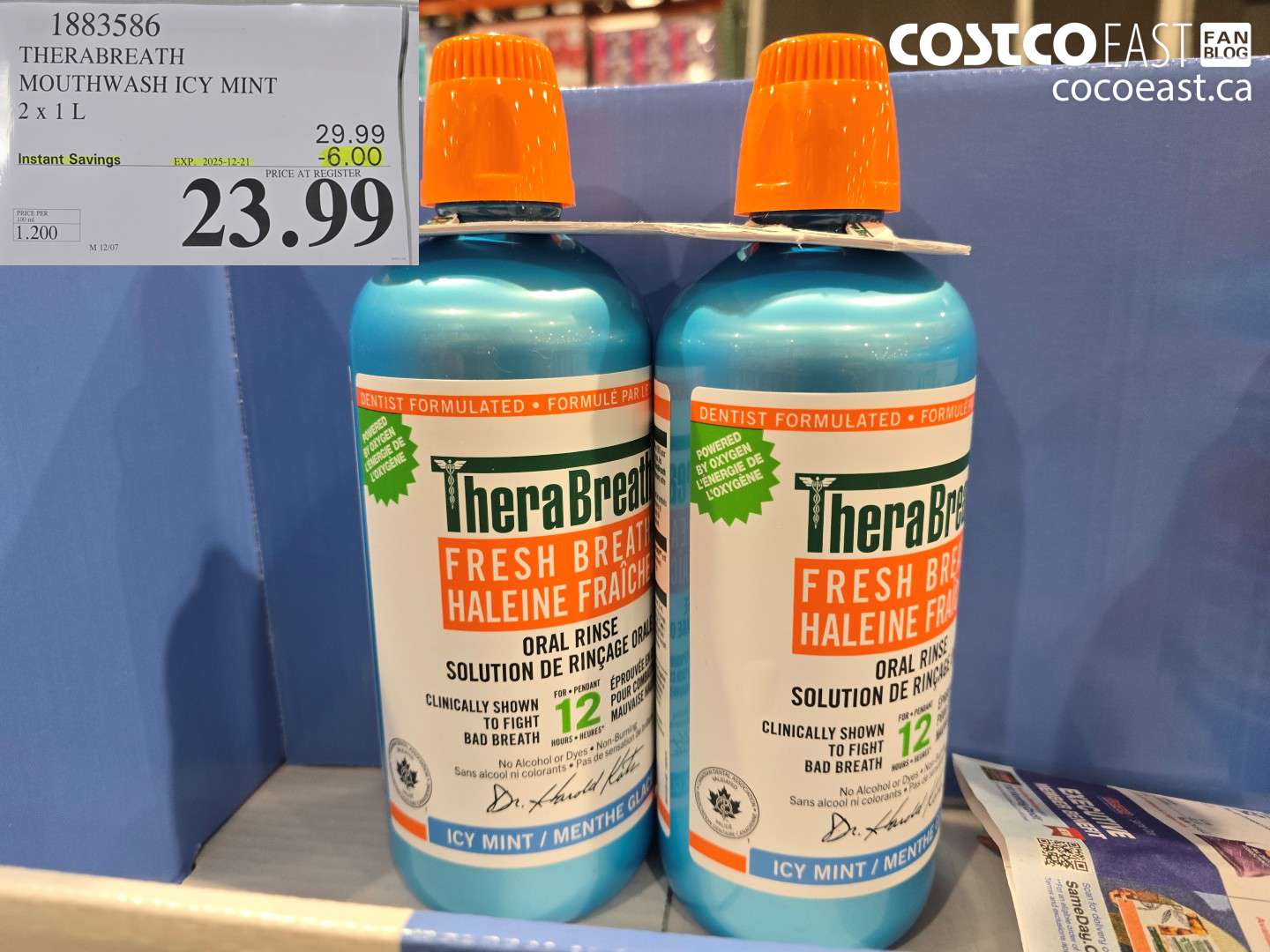 1883586 THERABREATH MOUTHWASH ICY MINT 2 X 1L ($6.00 INSTANT SAVINGS EXPIRES ON 2025-12-21) $23.99