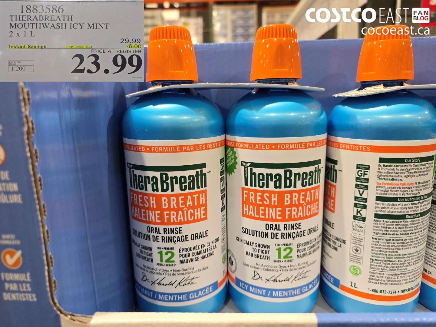 1883586 THERABREATH MOUTHWASH ICY MINT 2 X 1L ($6.00 INSTANT SAVINGS EXPIRES ON 2025-12-21) $23.99