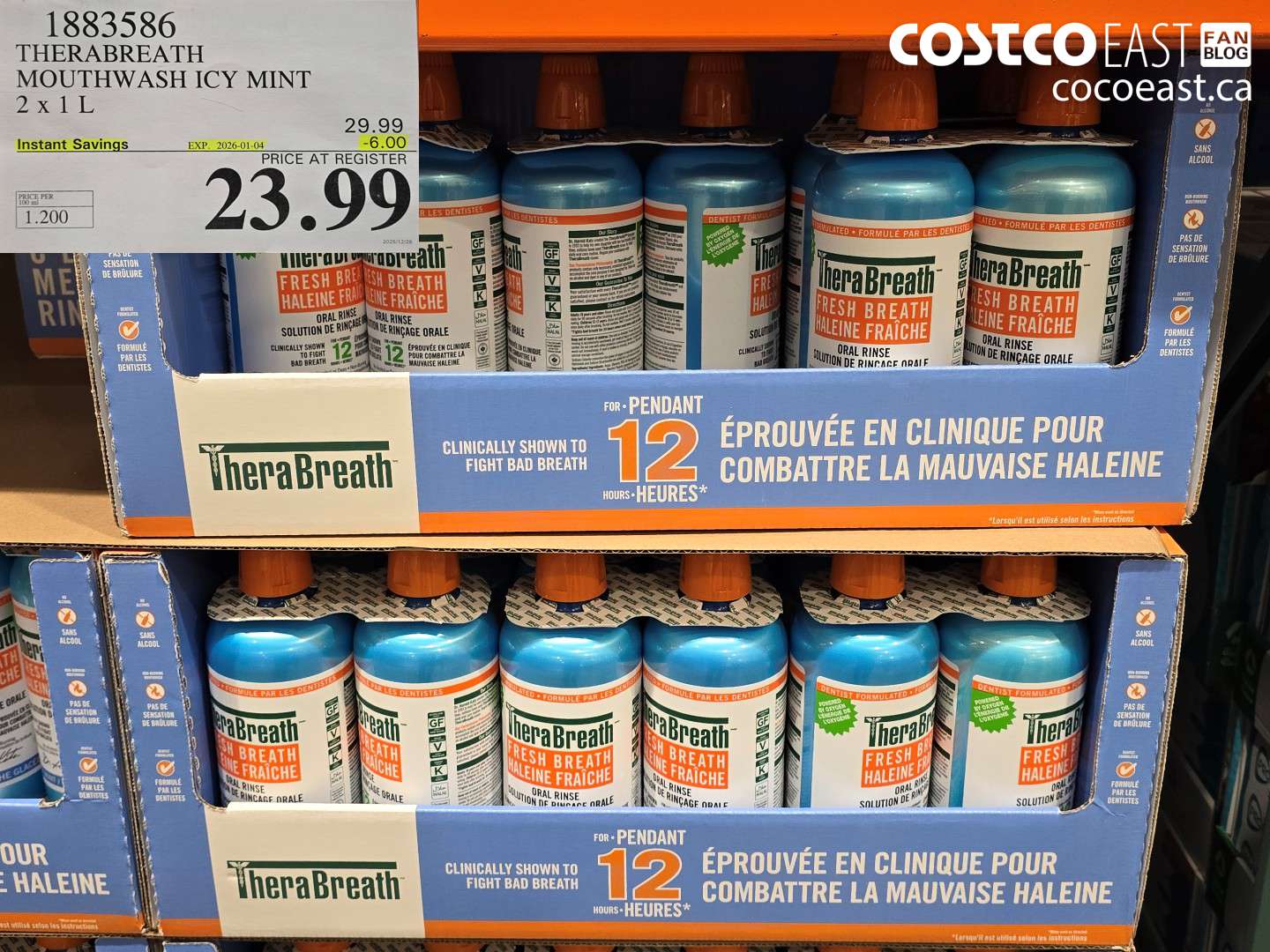 1883586 THERABREATH MOUTHWASH ICY MINT 2 X 1L ($6.00 INSTANT SAVINGS EXPIRES ON 2026-01-04) $23.99