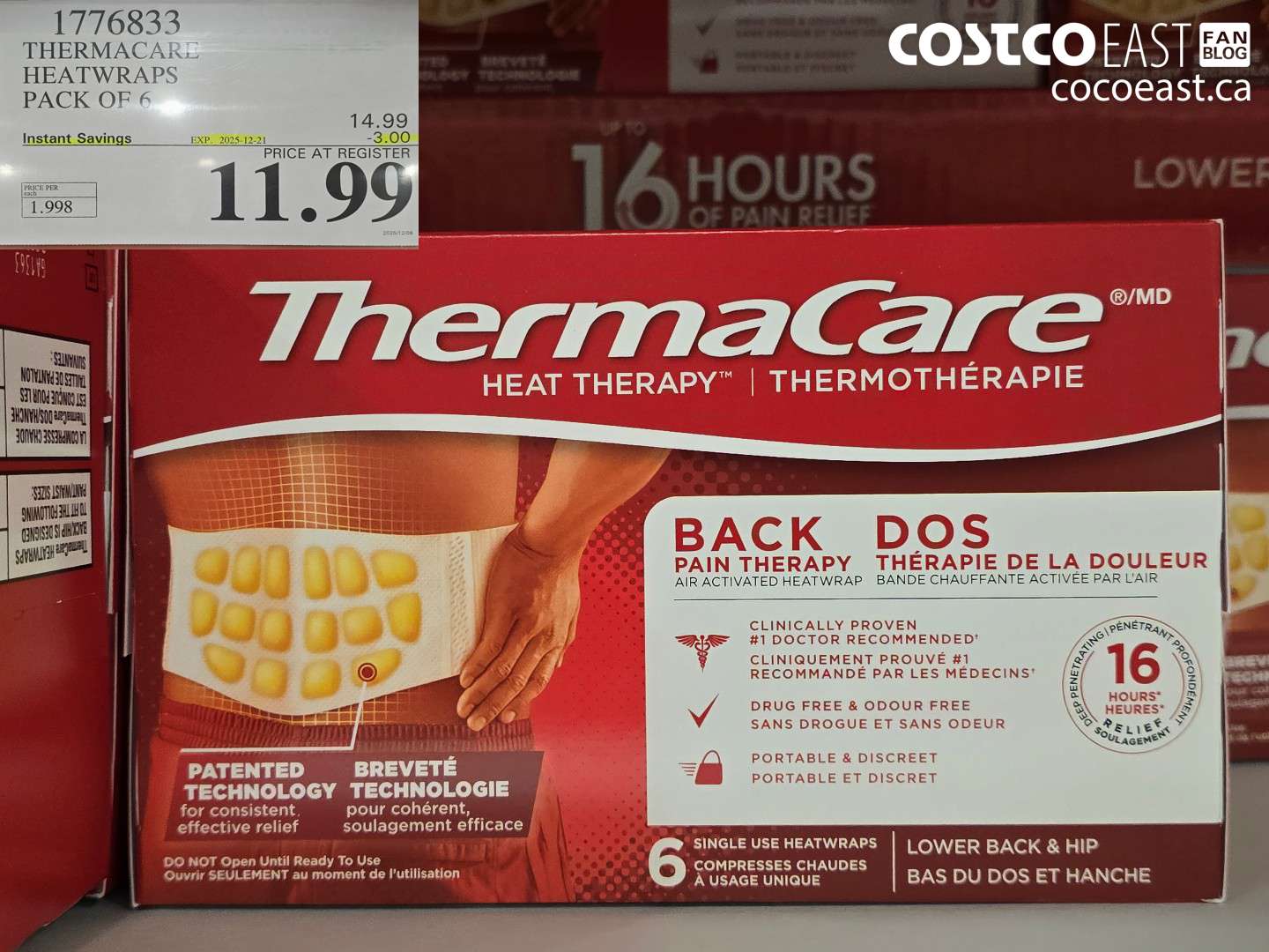1776833 THERMACARE HEATWRAPS BACK PAIN THERAPY PACK OF 6 ($3.00 INSTANT SAVINGS EXPIRES ON 2025-12-21) $11.99