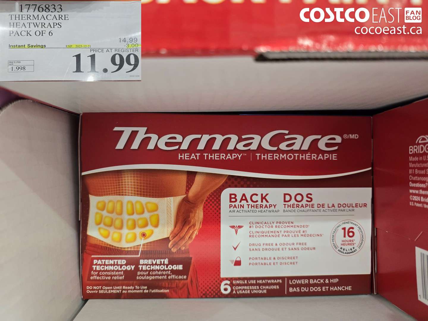 1776388 THERMACARE HEATWRAPS PACK OF 6 ($3.00 INSTANT SAVINGS EXPIRES ON 2025-12-21) $11.99