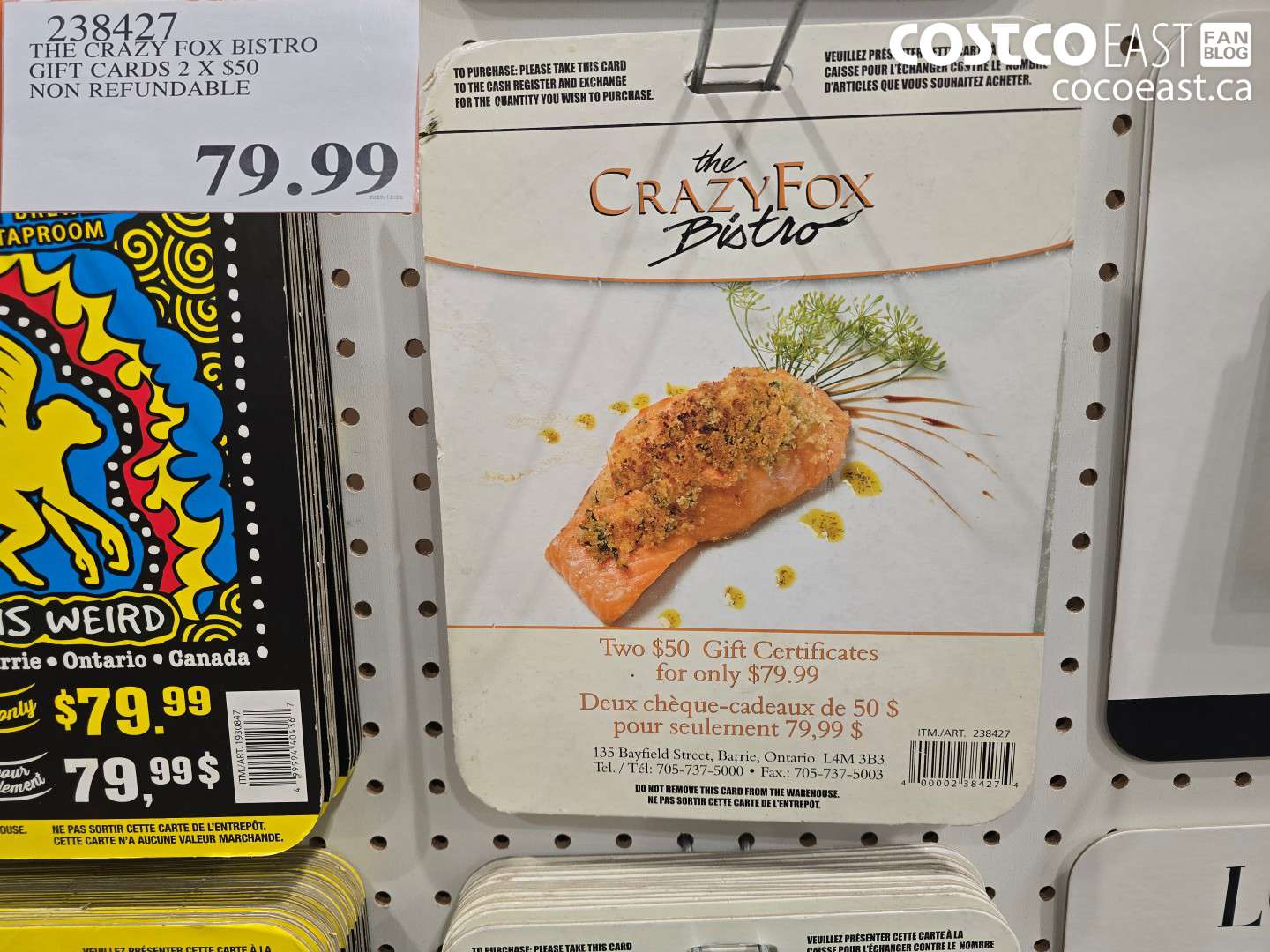 238427 THE CRAZY FOX BISTRO GIFT CARDS 2 X $50 NON REFUNDABLE $79.99