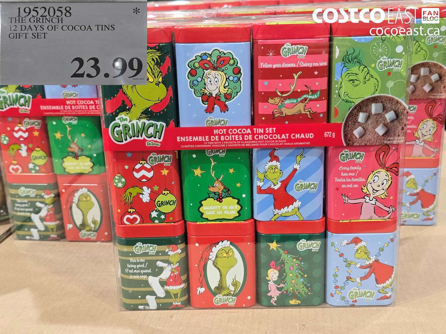 1952058 THE GRINCH 12 DAYS OF COCOA TINS GIFT SET $23.99
