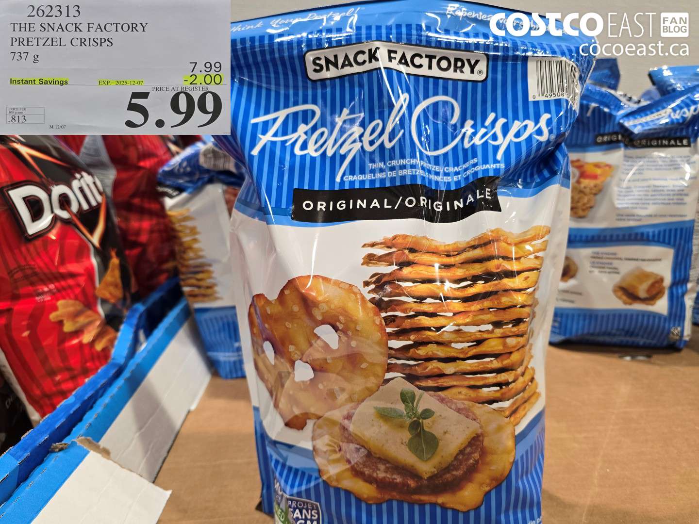 262313 THE SNACK FACTORY PRETZEL CRISPS 737 G ($2.00 INSTANT SAVINGS EXPIRES ON 2025-12-07) $5.99