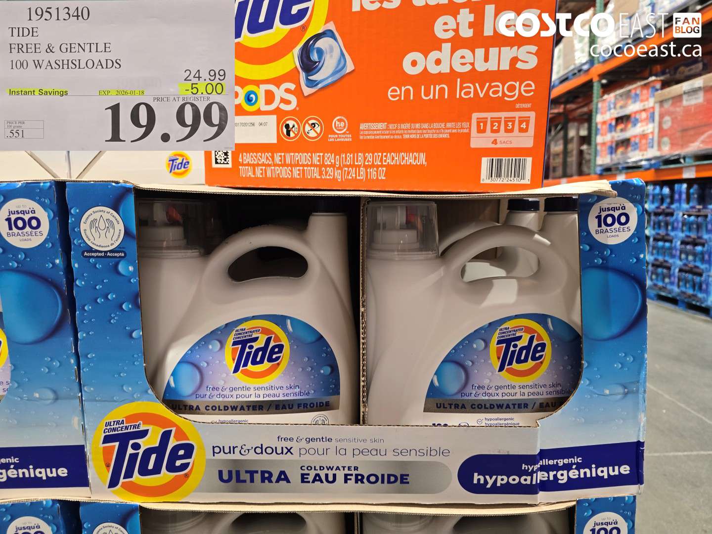 1951340 TIDE FREE & GENTLE 100 WASHSLOADS ($5.00 INSTANT SAVINGS EXPIRES ON 2026-01-18) $19.99