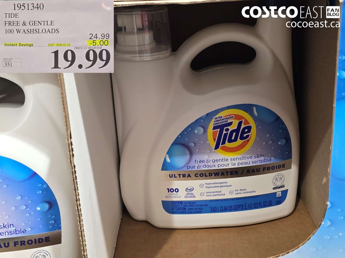 1951340 TIDE FREE & GENTLE 100 WASHSLOADS ($5.00 INSTANT SAVINGS EXPIRES ON 2026-01-18) $19.99