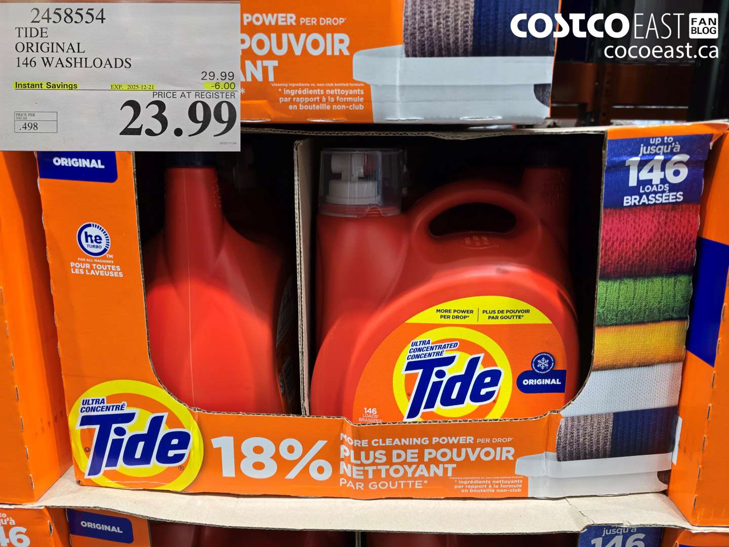 2458554 TIDE ORIGINAL 146 WASHLOADS ($6.00 INSTANT SAVINGS EXPIRES ON 2025-12-21) $23.99