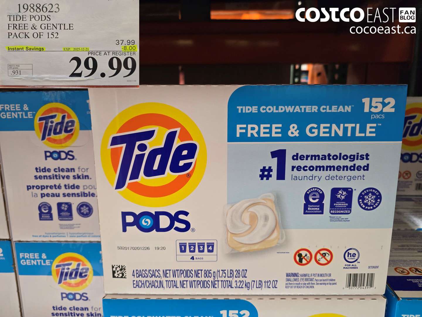 1988623 TIDE PODS FREE & GENTLE PACK OF 152 ($8.00 INSTANT SAVINGS EXPIRES ON 2025-12-21) $29.99