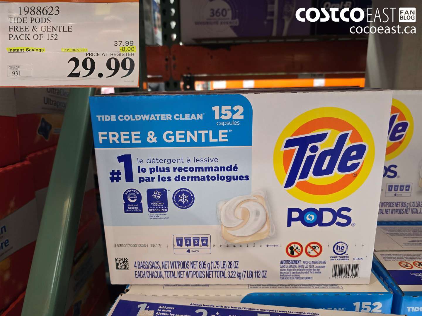 1988623 TIDE PODS FREE & GENTLE PACK OF 152 ($8.00 INSTANT SAVINGS EXPIRES ON 2025-12-21) $29.99