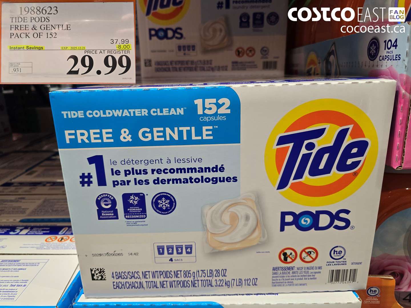 1988623 TIDE PODS FREE & GENTLE PACK OF 152 ($8.00 INSTANT SAVINGS EXPIRES ON 2025-12-21) $29.99