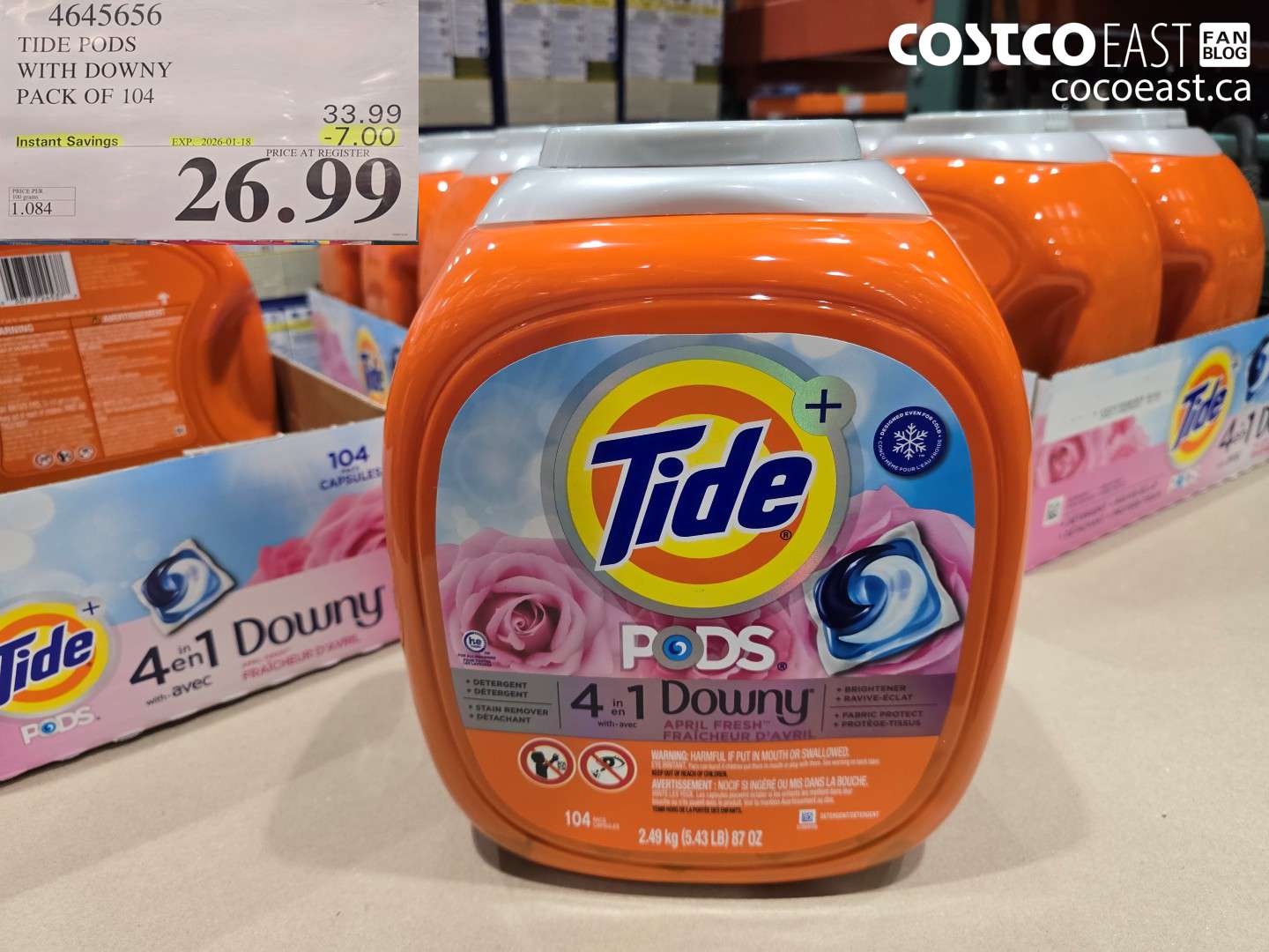 4645656 TIDE PODS WITH DOWNY PACK OF 104 ($7.00 INSTANT SAVINGS EXPIRES ON 2026-01-18) $26.99