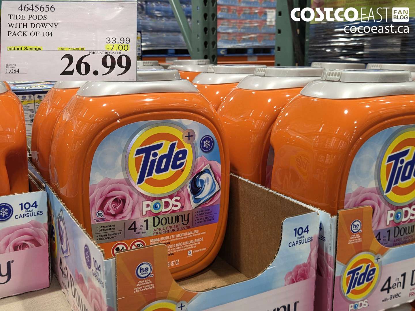 4645656 TIDE PODS WITH DOWNY PACK OF 104 ($7.00 INSTANT SAVINGS EXPIRES ON 2026-01-18) $26.99