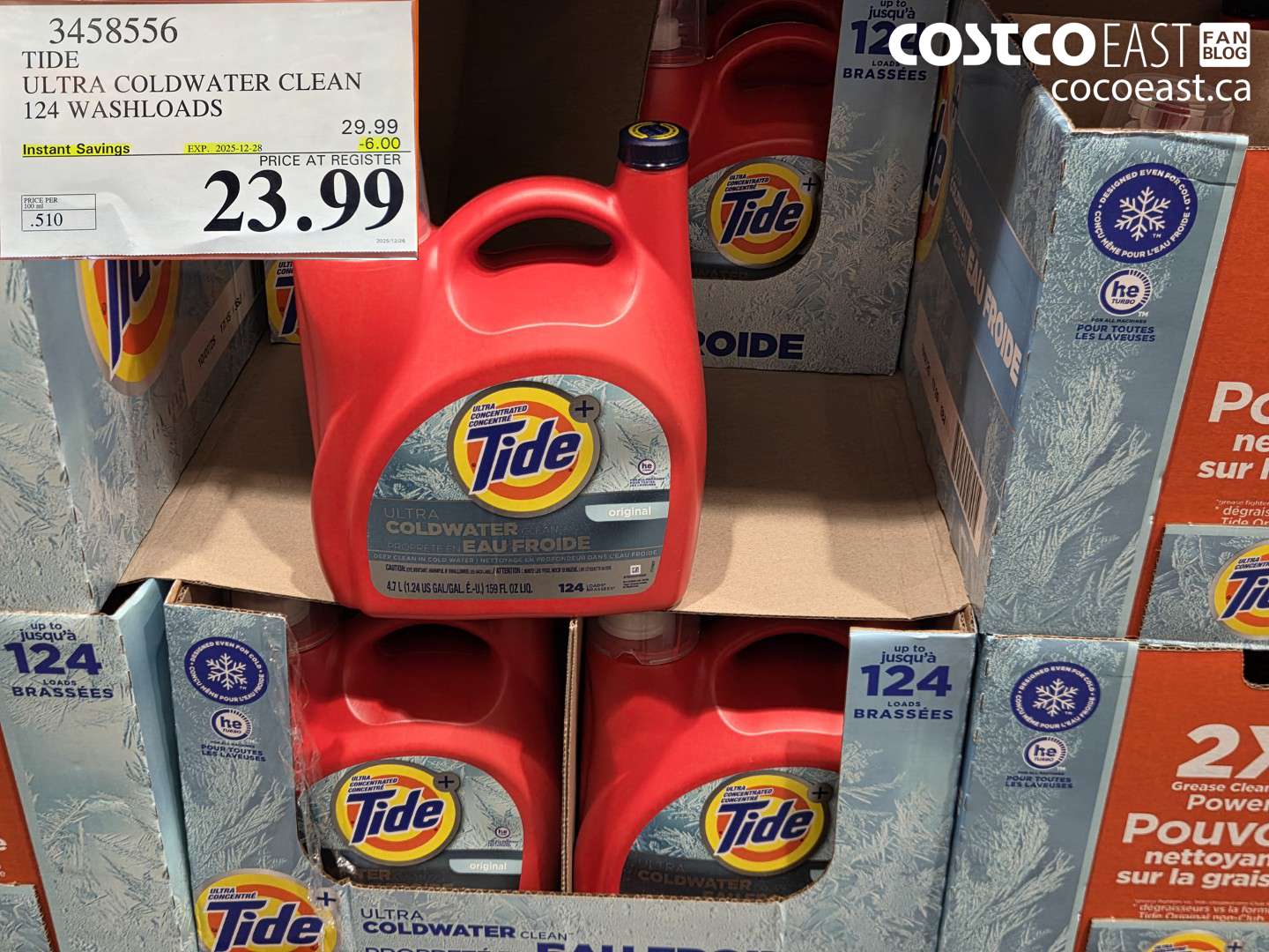 3458556 TIDE ULTRA COLDWATER CLEAN 124 WASHLOADS ($6.00 INSTANT SAVINGS EXPIRES ON 2025-12-28) $23.99