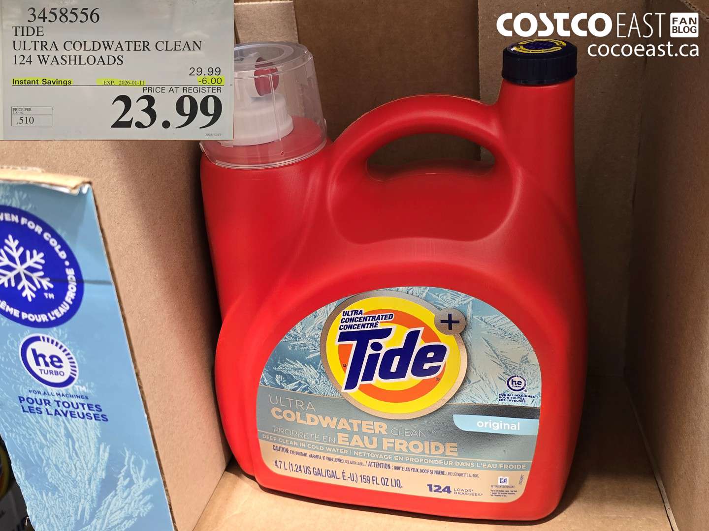 3458556 TIDE ULTRA COLDWATER CLEAN 124 WASHLOADS ($6.00 INSTANT SAVINGS EXPIRES ON 2026-01-11) $23.99