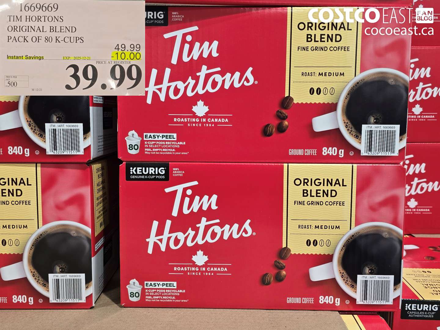 1669669 TIM HORTONS ORIGINAL BLEND PACK OF 80 K-CUPS ($10.00 INSTANT SAVINGS EXPIRES ON 2025-12-21) $39.99