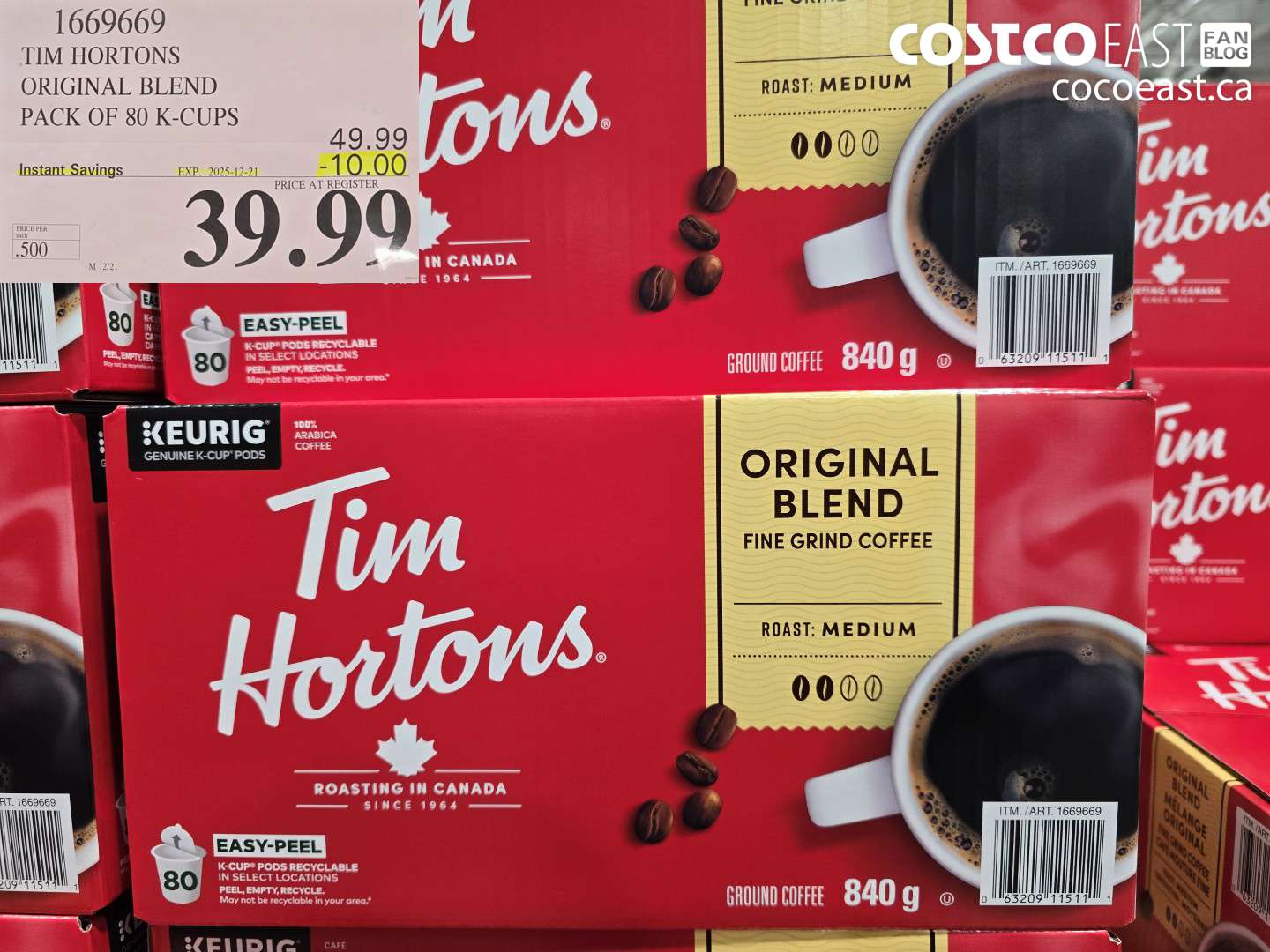 1669669 TIM HORTONS ORIGINAL BLEND PACK OF 80 K-CUPS ($10.00 INSTANT SAVINGS EXPIRES ON 2025-12-21) $39.99