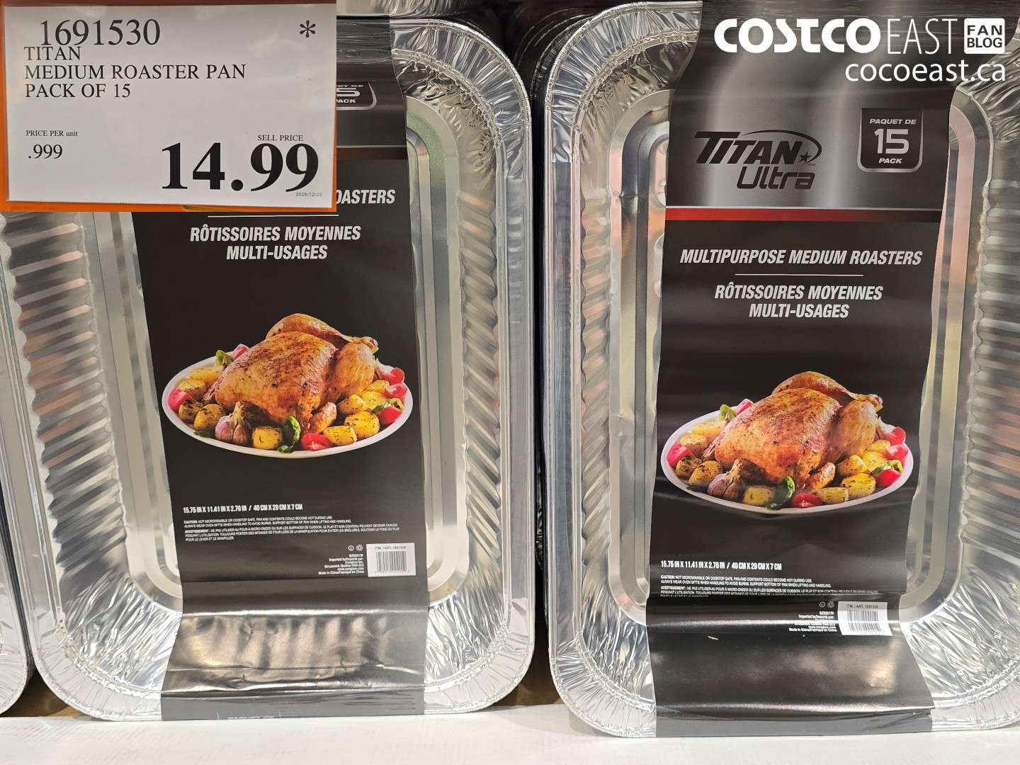 1691530 TITAN MEDIUM ROASTER PAN PACK OF 15 $14.99