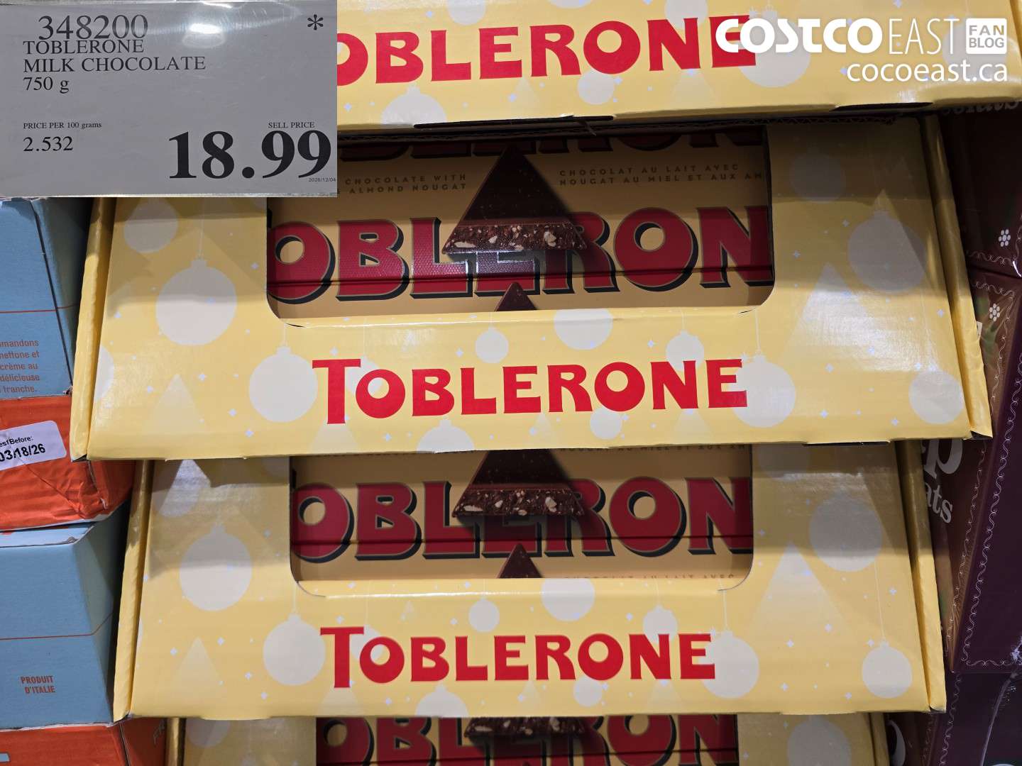 348200 TOBLERONE MILK CHOCOLATE 750 G $18.99