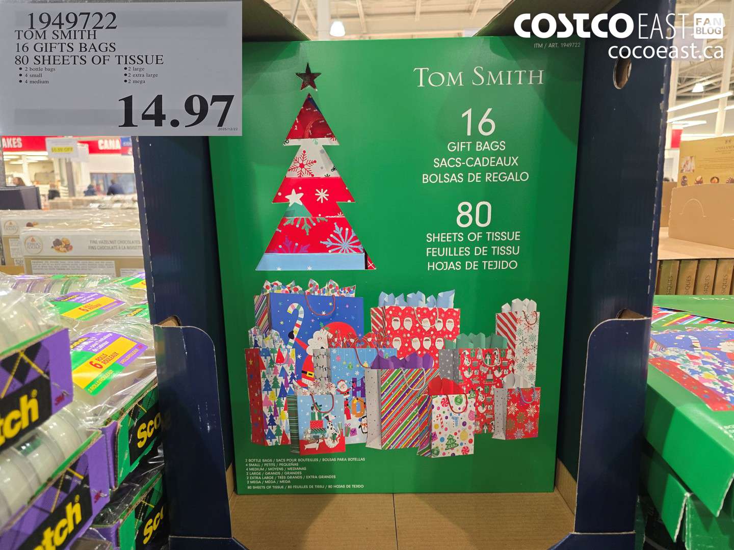 1949722 TOM SMITH 16 GIFTS BAGS 80 SHEETS OF TISSUE $14.97